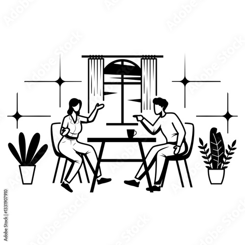 Couple Resolving and Finding Common Ground vector design, Love romance sketch, Valentines Day Story, human relationship stock illustration, Boss and Employee in Heated Discussion Over Coffee concept