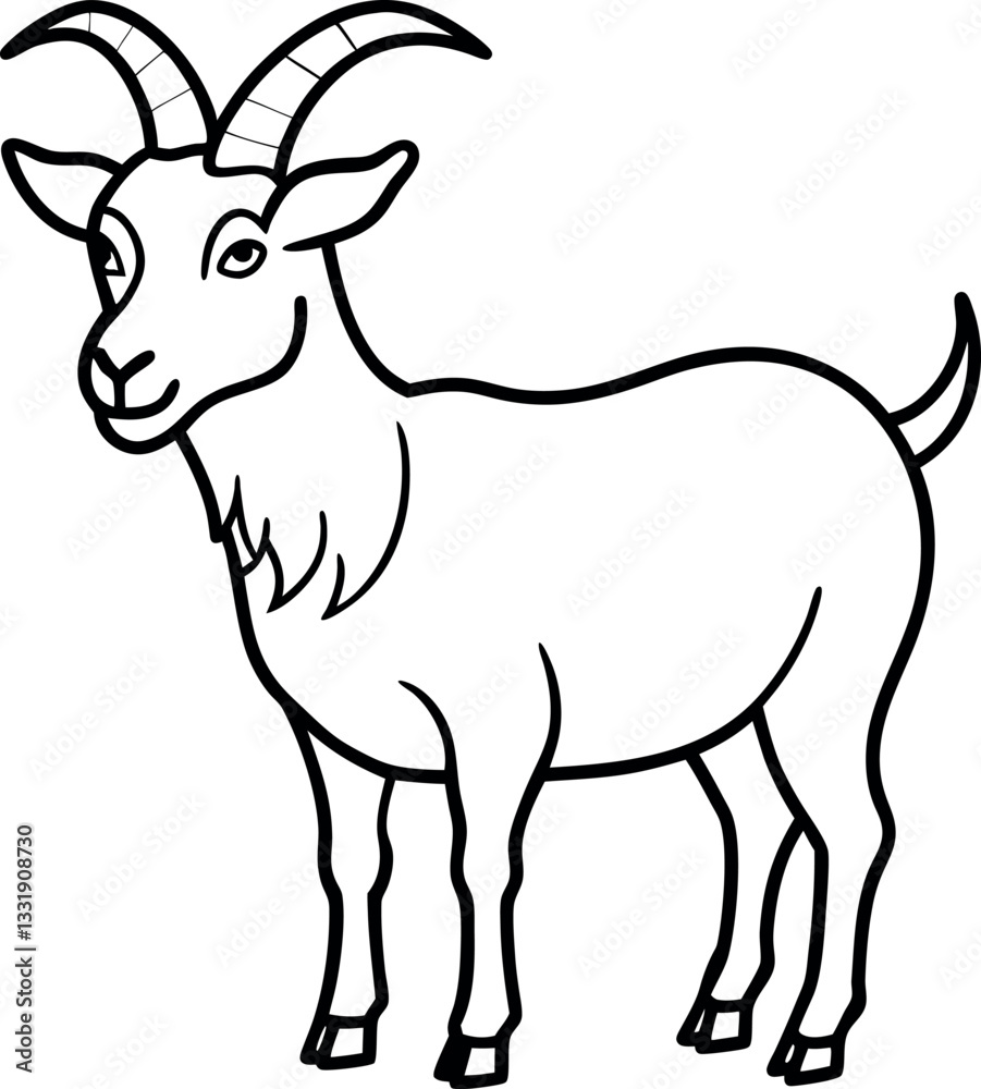Friendly goat outline illustration perfect for children's farm animal coloring sheets, preschool crafts, and educational activities Friendly goat outline illustration perfect for children's farm animal coloring sheets, preschool crafts, and educational activities