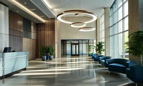 Modern Lobby Interior Design: Elegant Reception Area with Natural Light