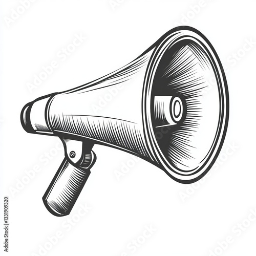 Vintage Megaphone Hand Drawn Illustration Black and White