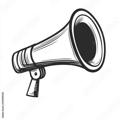 Vintage Megaphone Illustration Black and White Hand Drawn Style