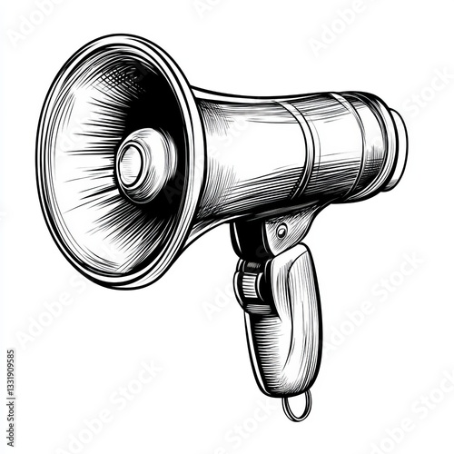 Vintage Megaphone Illustration Black and White Hand Drawn Design