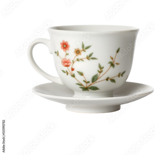 Wallpaper Mural An elegant porcelain teacup with floral designs, accompanied by a matching saucer. Torontodigital.ca