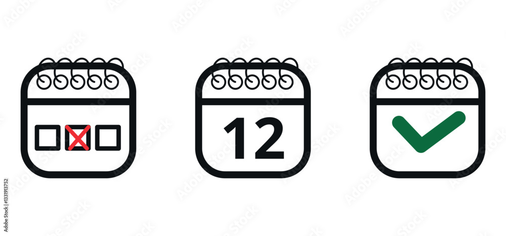 Collection of flat calendar icons with different shapes. Vector illustration of calendar icon with specific day marked, day 12. Collection of flat calendar icons with different shapes. Vector illustration of calendar icon with specific day marked, day 12.