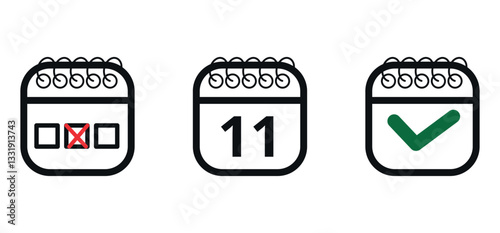 Collection of flat calendar icons with different shapes. Vector illustration of calendar icon with specific day marked, day 11.