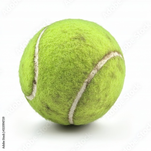 Worn Tennis Ball Isolated on White Background. Old and dirty tennis ball isolated on a white background. Sports equipment for tennis and pet toys.