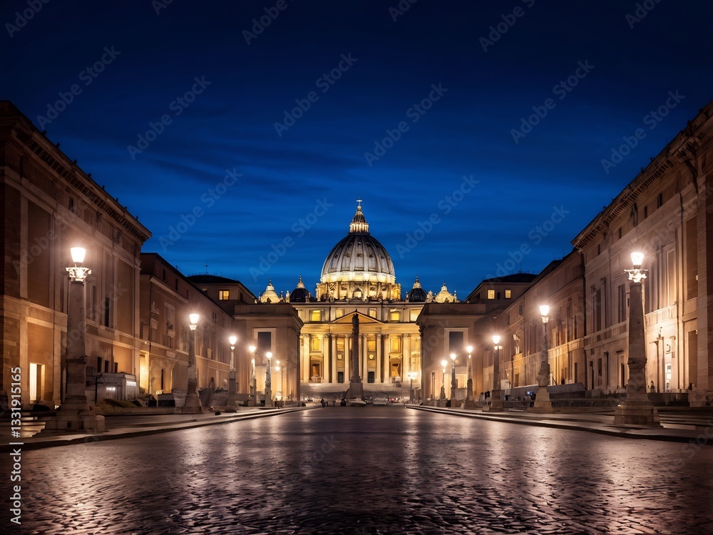 Night View of St. Peter's Basilica in Rome Night View of St. Peter's Basilica in Rome