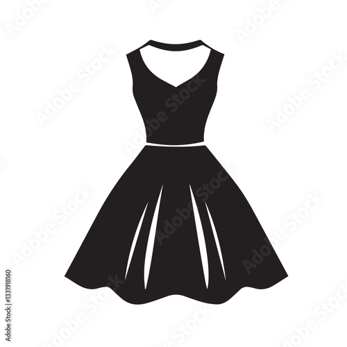 Striped dress Flat Black and White Icon Design Minimal on White Background 