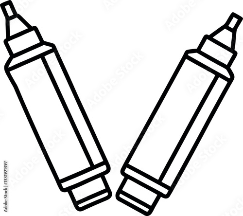 Outline illustration of marker pen and highlighter, perfect for school supplies coloring activities, educational resources, and printable crafts