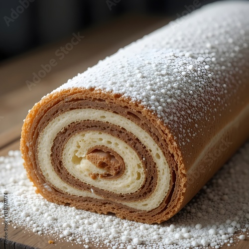 4k high quality Ai generative HD high definition artwork photo fresh baked simple chocolate simple swiss rolls with soft refined sugar