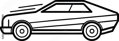 Fast racing car cartoon outline illustration, ideal for children's coloring sheets, car-themed activities, and printable educational materials