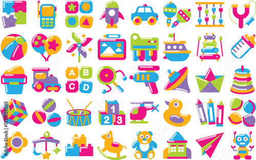 Kids Toy color icon set. Vector Illustration. Set of 40 Kids Toy web icons in color style