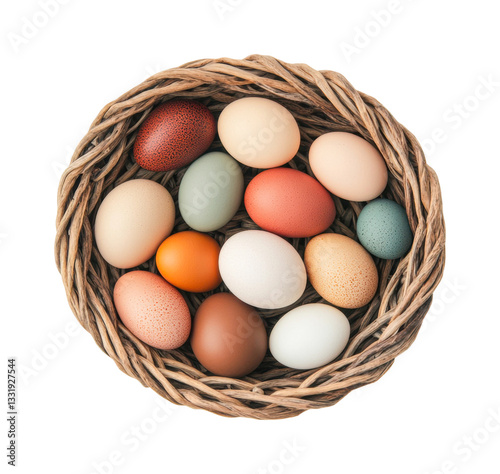 Wallpaper Mural Variety of multicolored eggs in woven basket, cut out Torontodigital.ca