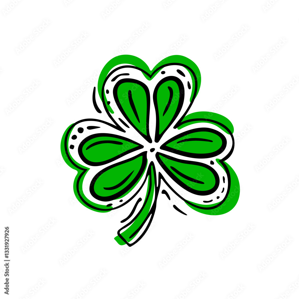 Green Shamrock. Hand drawn doodle of Symbol of St. Patrick's Day. Vector illustration. Green Shamrock. Hand drawn doodle of Symbol of St. Patrick's Day. Vector illustration.