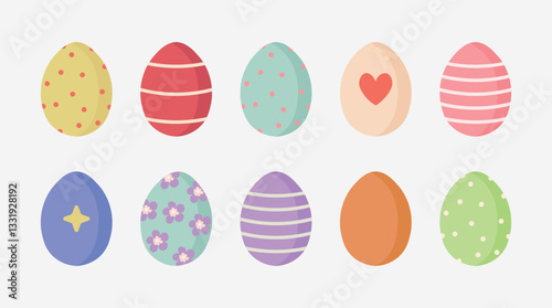 Set of decorated easter eggs, cute isolated element. Vector illustration. Happy easter theme, egg hunt	