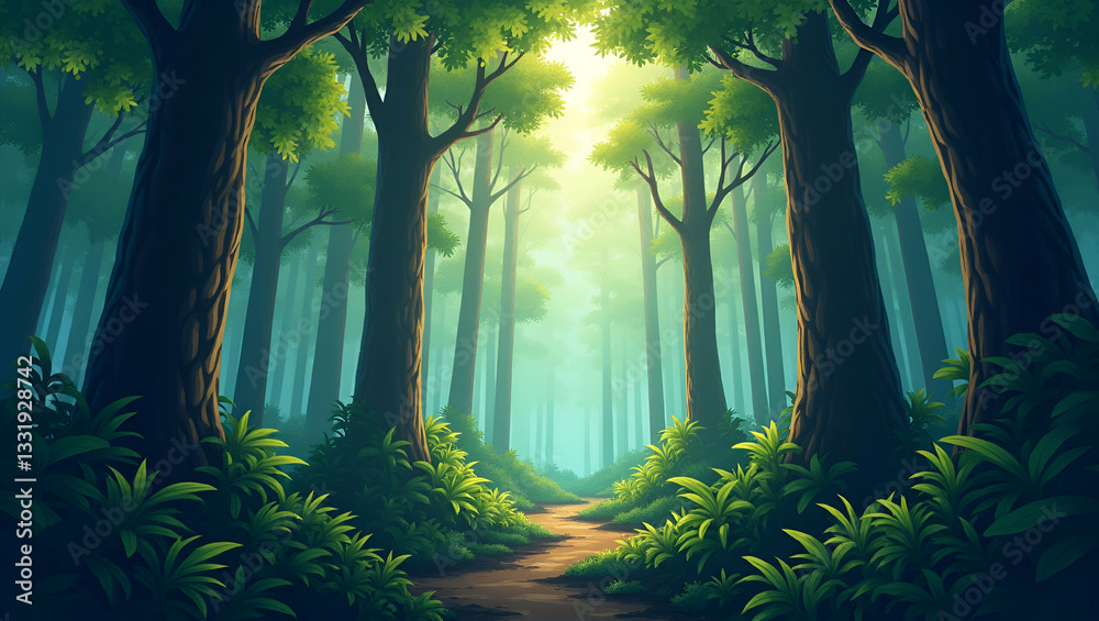 Obraz premium Flat Earth Day concept tropical forest background natural scene canopy tree in the wild concept as Dense overhead foliage underscores need for conservation fosters brand responsibility synergy based e
