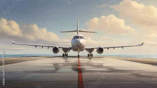 plane on the runway summer day start of vacation