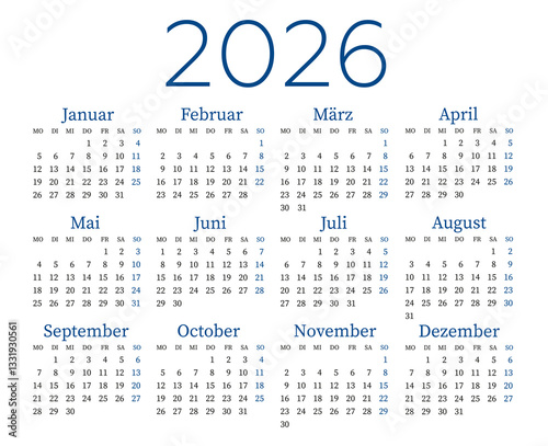 Calendar 2026 in German. Week starts on Monday.