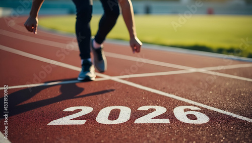 Happy New Year 2026: Man on Athletics Track Ready to Achieve New Year Goals and Success