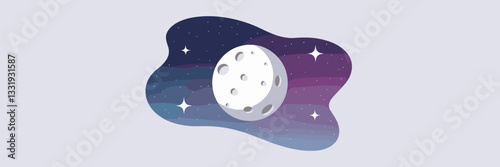 Vector art of moon with craters and stars on a gradient background