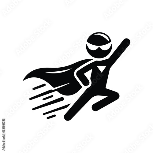 superman icon, isolated silhouette man in cape on transparent background