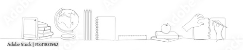 set school education, online education, postgraduate studies one line art. Continuous line drawing of online knowledge, learning, education, teaching, solving problems, student life