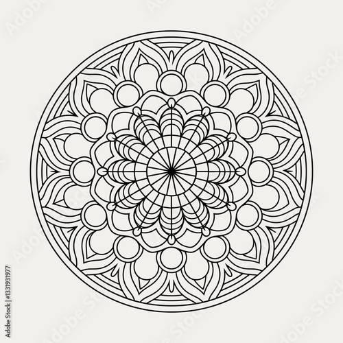 Symmetrical mandala pattern with radial design on a white background – Perfect for spiritual, calming, or decorative uses.