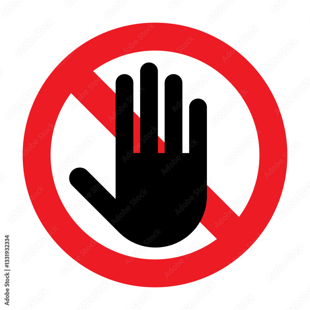 Red stop sign with hand, No entry hand red label or sticker, stop, ban or prohibited icon.