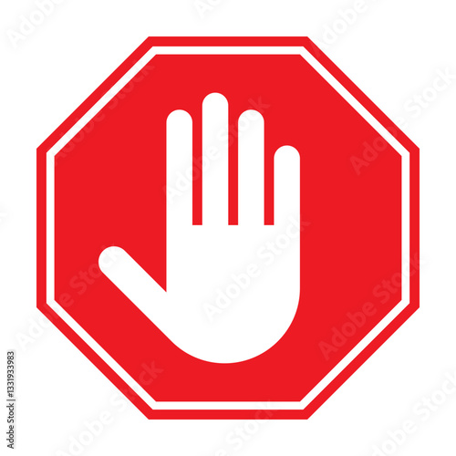 Red stop sign with hand, No entry hand red label or sticker, stop, ban or prohibited icon.