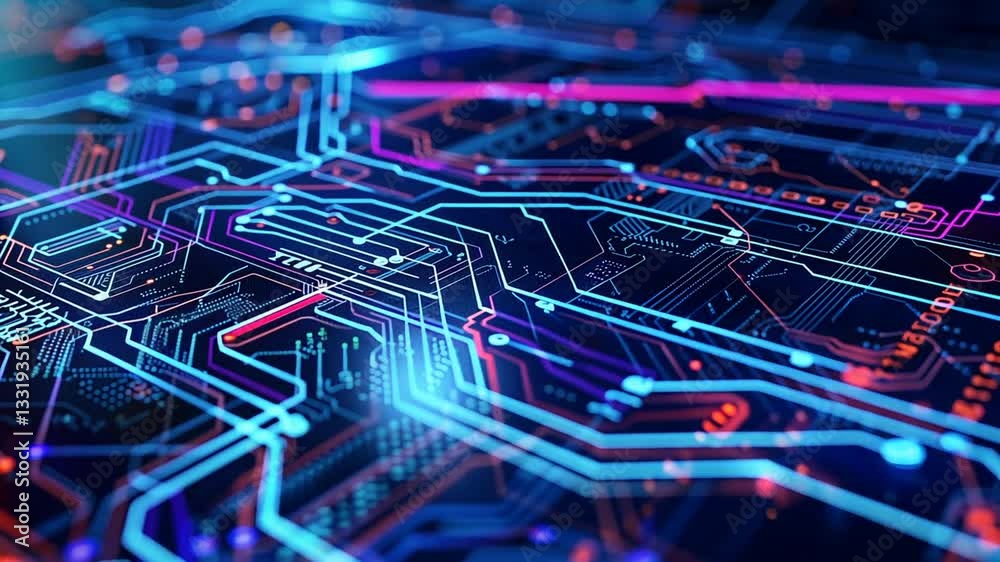 Abstraktes technisches Leiterplattenmuster in Blau