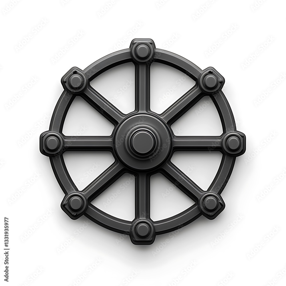 Naklejka premium Dharmachakra Wheel 3D Render of Eight Spoked Wheel