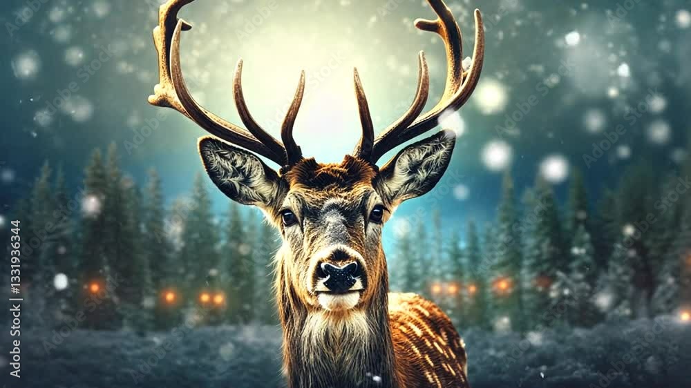 Majestätischer Hirsch mit großen Geweih im Winter