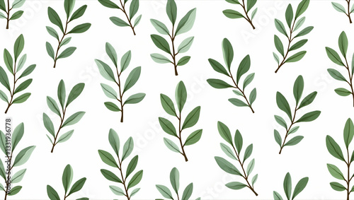 Seamless Eucalyptus Tile Pattern: Natural Greens on White for Serene Botanical Spaces