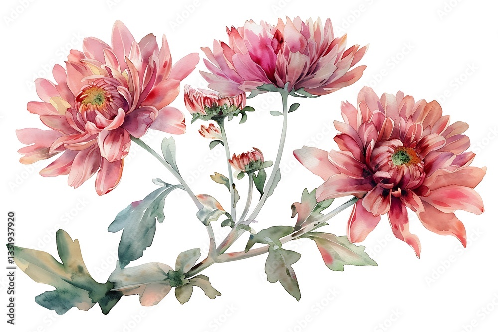 Obraz premium Watercolor Xeranthemum Isolated on White Background. Beautiful Xeranthemum Flower