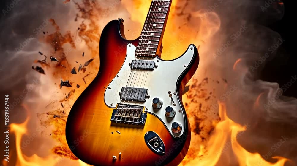 Elektrische Gitarre mit Explosionseffekt in der Luft