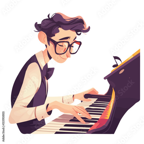 Illustration of a boy playing the piano