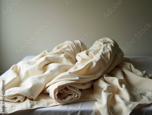 Folded Burial Shrouds Resting on Table in Soft Light
