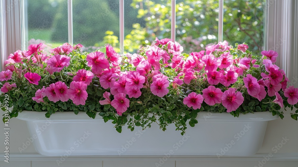 Obraz premium Pink flowers in a window box