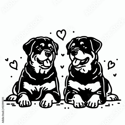 Rottweiler Dog Couple vector outline drawing share hopes of a loving home and happy puppyhood