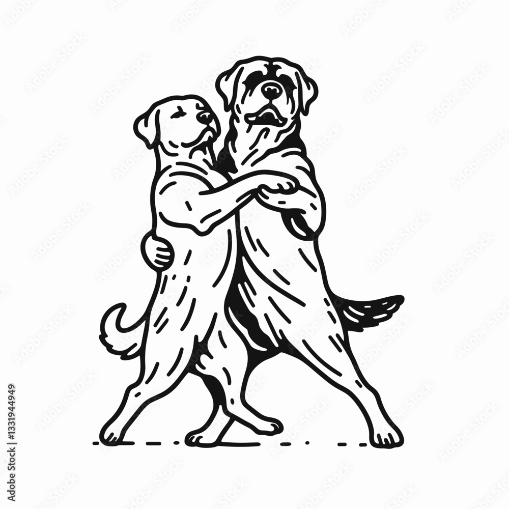 Fototapeta premium Rottweiler Dog Couple dancing slowly a minimalist silhouette graphic depicts love and canine elegance.