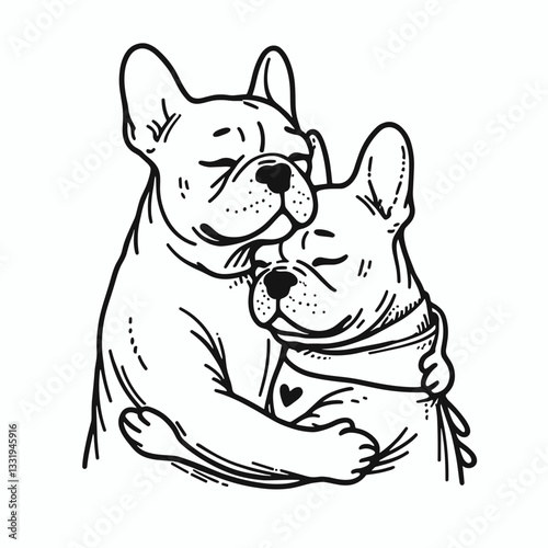 French Bulldog Couple hugging tightly a minimalist vector graphic shows unwavering love and devotion
