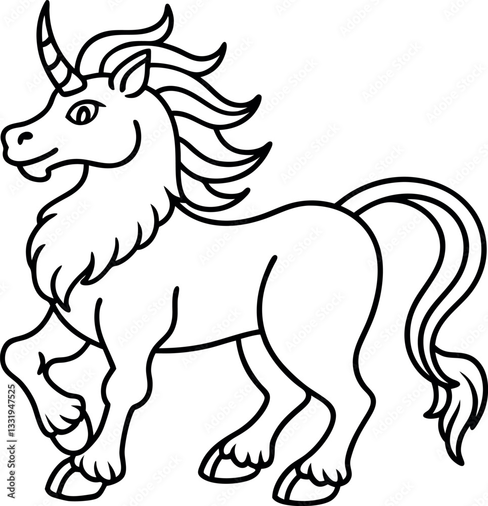 Black and white line art of a legendary beast, combining elements of various animals, ideal for fantasy art or kids’ coloring activities