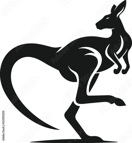 A kangaroo kicking off the ground with one foot still touching vector silhouette