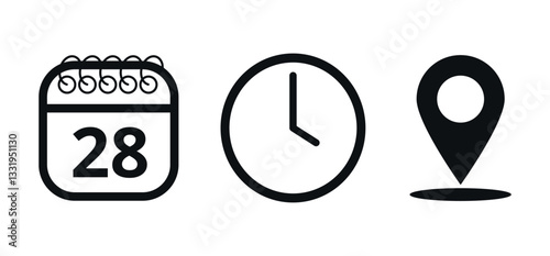 Event location icons, date time and place, day 28.