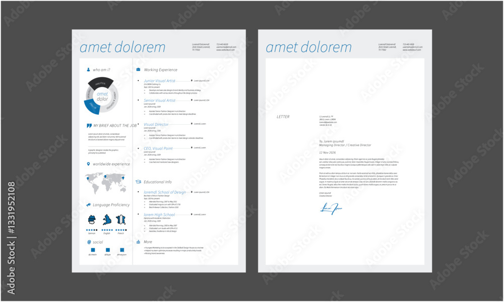 Obraz premium Business CV template. Minimalistic resume layout with work experience, education and skills fields vector set of minimalist elegant layout illustration