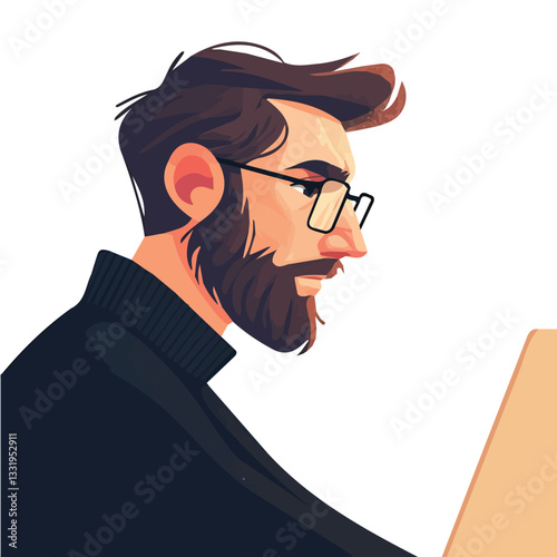 Vector illustration of a man with a beard and mustache working