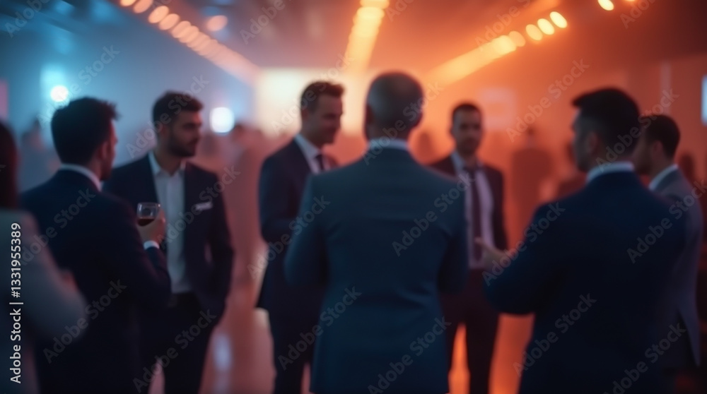 Obraz premium Image of a crowd at a business reception where faces and details are indistinguishable, with a focus on the atmosphere and lighting
