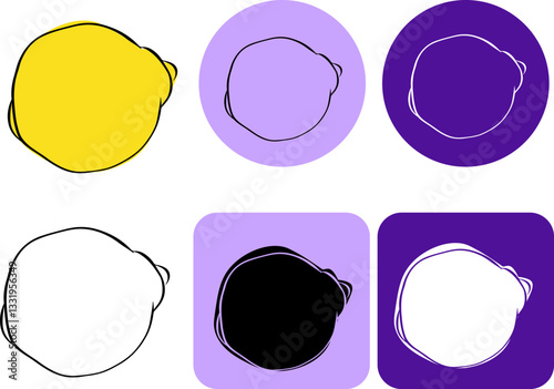 Lemon graphic line ink logo. Vector design in black and white colors for you business, web, package, sticker, prints