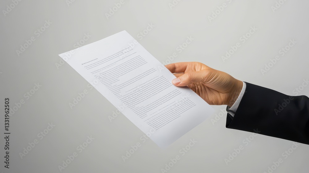 Fototapeta premium Close Up of a Hand Holding a Document Against a Gray Background
