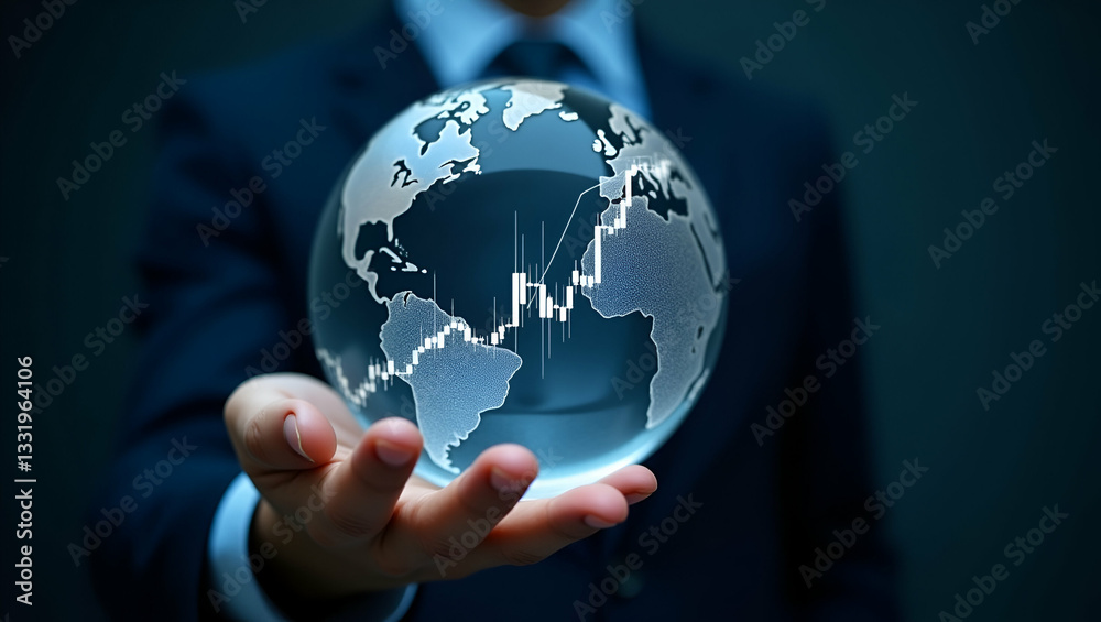 Investor predicting and forecasting stock market trends using candlestick charts within a crystal globe visualization concept as Investor predicting and forecasting stock market trends using candlesti Investor predicting and forecasting stock market trends using candlestick charts within a crystal globe visualization concept as Investor predicting and forecasting stock market trends using candlesti